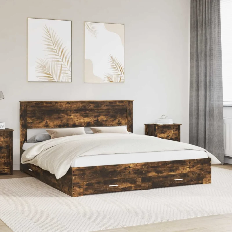 Struttura del letto con cassetto Rovere fumé 200 x 200 cm 3409956
