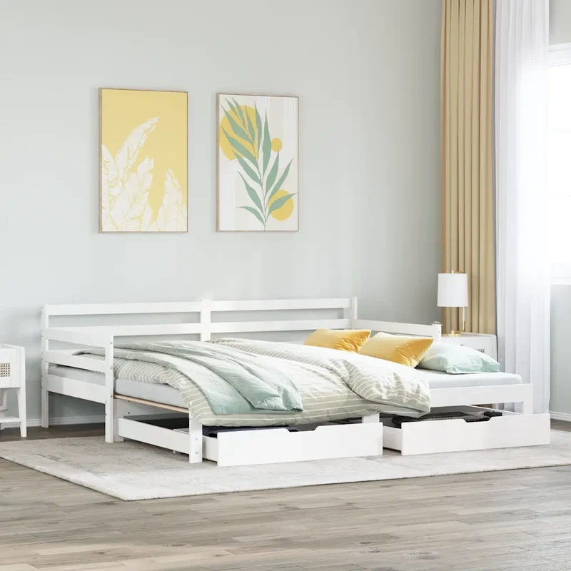 Dormeuse con Cassetti Bianco 90x200 cm Legno Massello di Pino 3302166