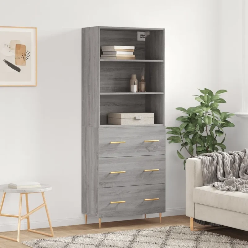 Credenza Grigio Sonoma 69,5x34x180 cm in Legno Multistrato 3189371