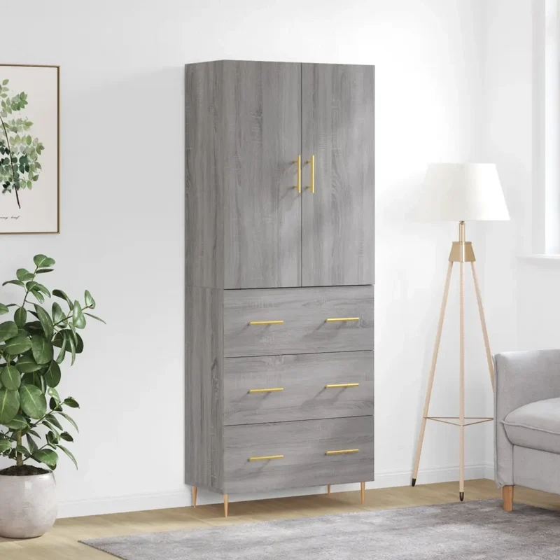 Credenza Grigio Sonoma 69,5x34x180 cm in Legno Multistrato 3195841
