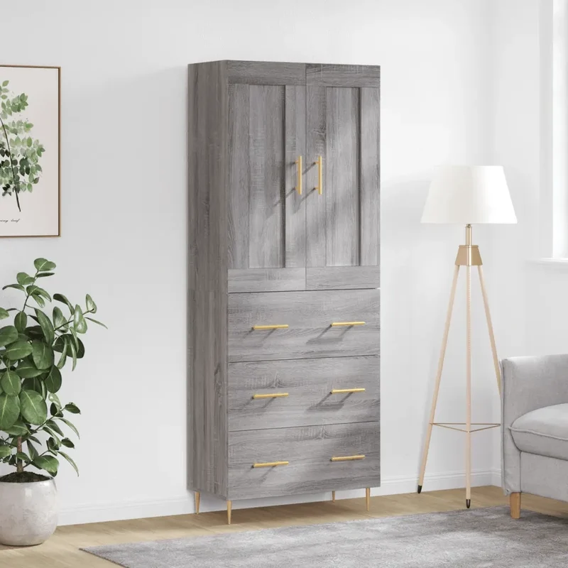 Credenza Grigio Sonoma 69,5x34x180 cm in Legno Multistrato 3199743