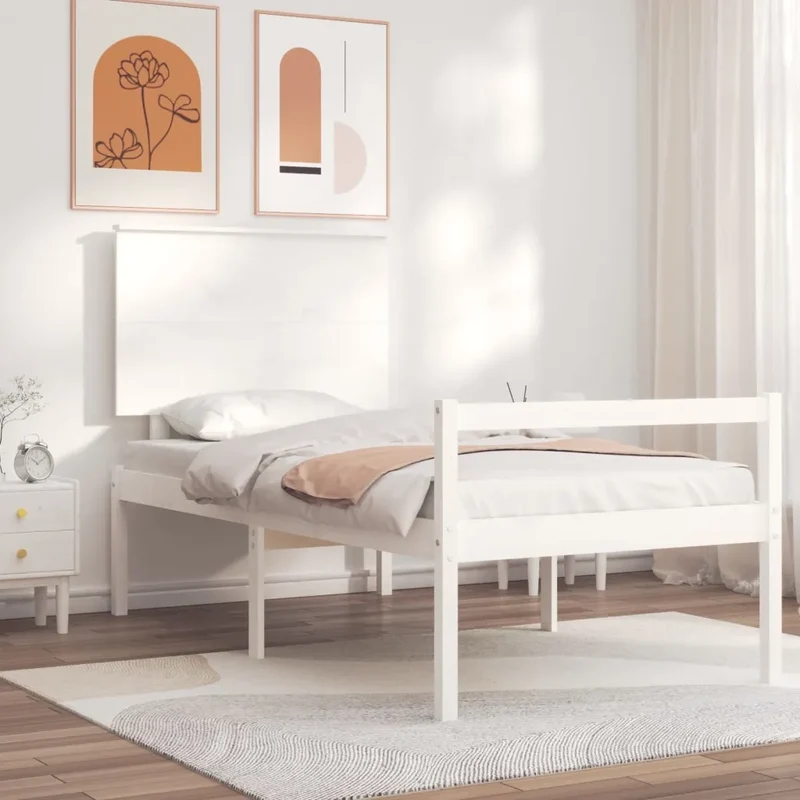 Letto per Anziani con Testiera Bianco Single in Legno Massello 3195447