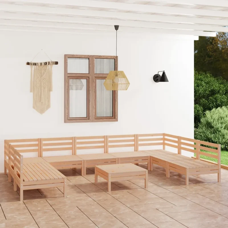 Set Salotto da Giardino 10 pz in Legno Massello di Pino 3083419