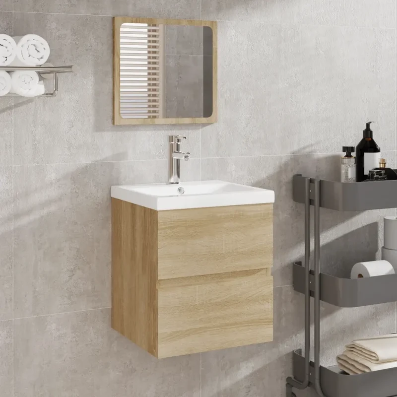 Mobile da Bagno con Lavabo e Specchio Rovere Sonoma 3114173