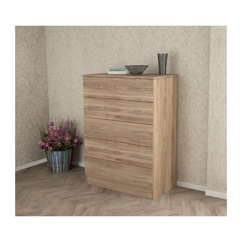 Kit Cassettiera 5 Cassetti 80 x 45 x 111 cm Rovere