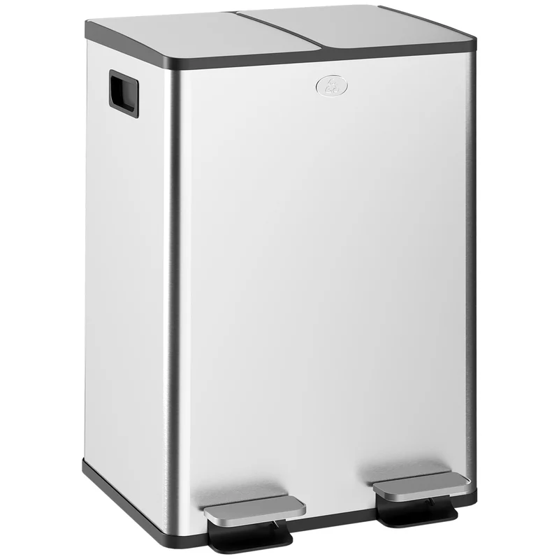 Pattumiera Differenziata Cestino Spazzatura 2 Scomparti da 28L in Acciaio Inox Argento