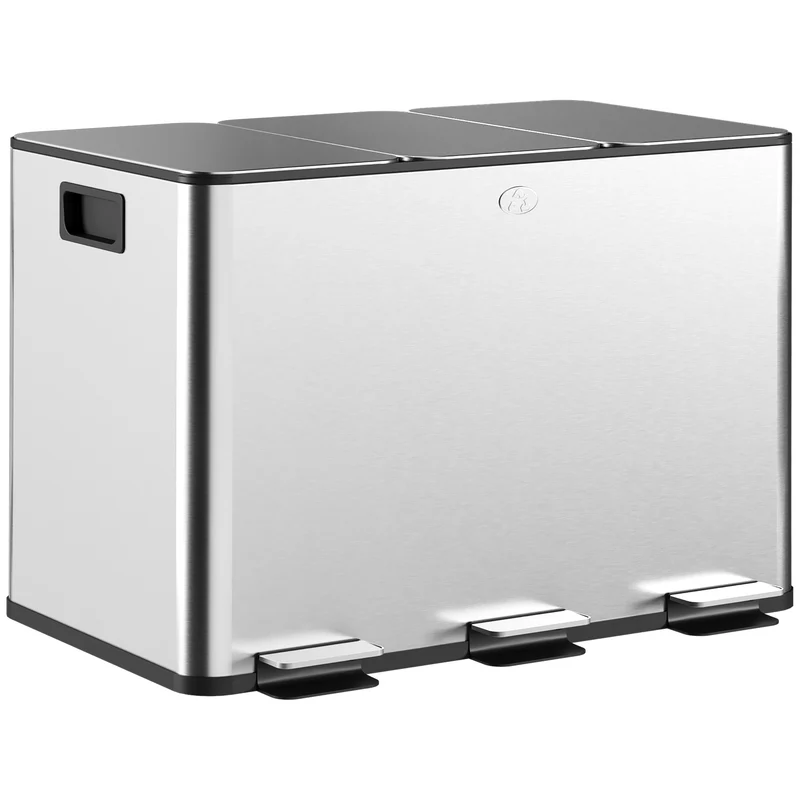 Pattumiera Differenziata Cestino Spazzatura 3 Scomparti da 10L in Acciaio Inox Argento