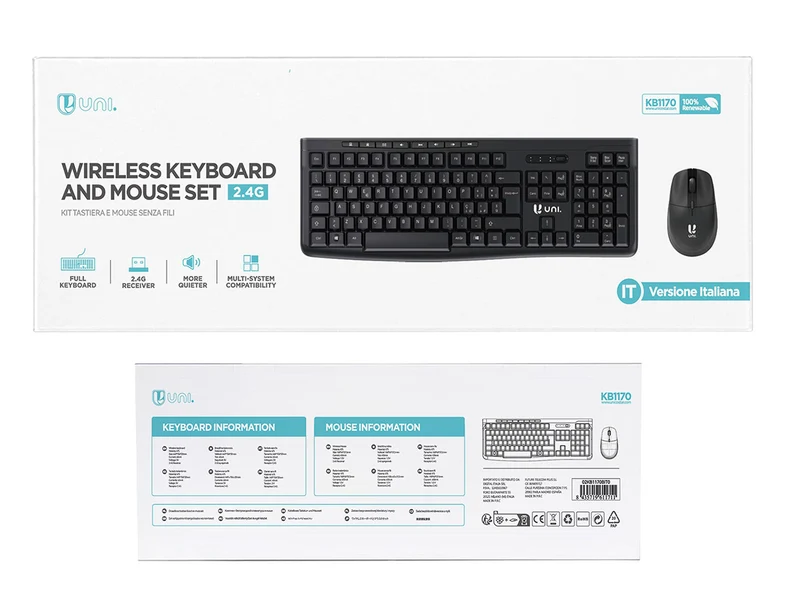 Tastiera e Mouse wireless neri - 2.4G Ricevitore - Tensione 3V/1.5V - Unico